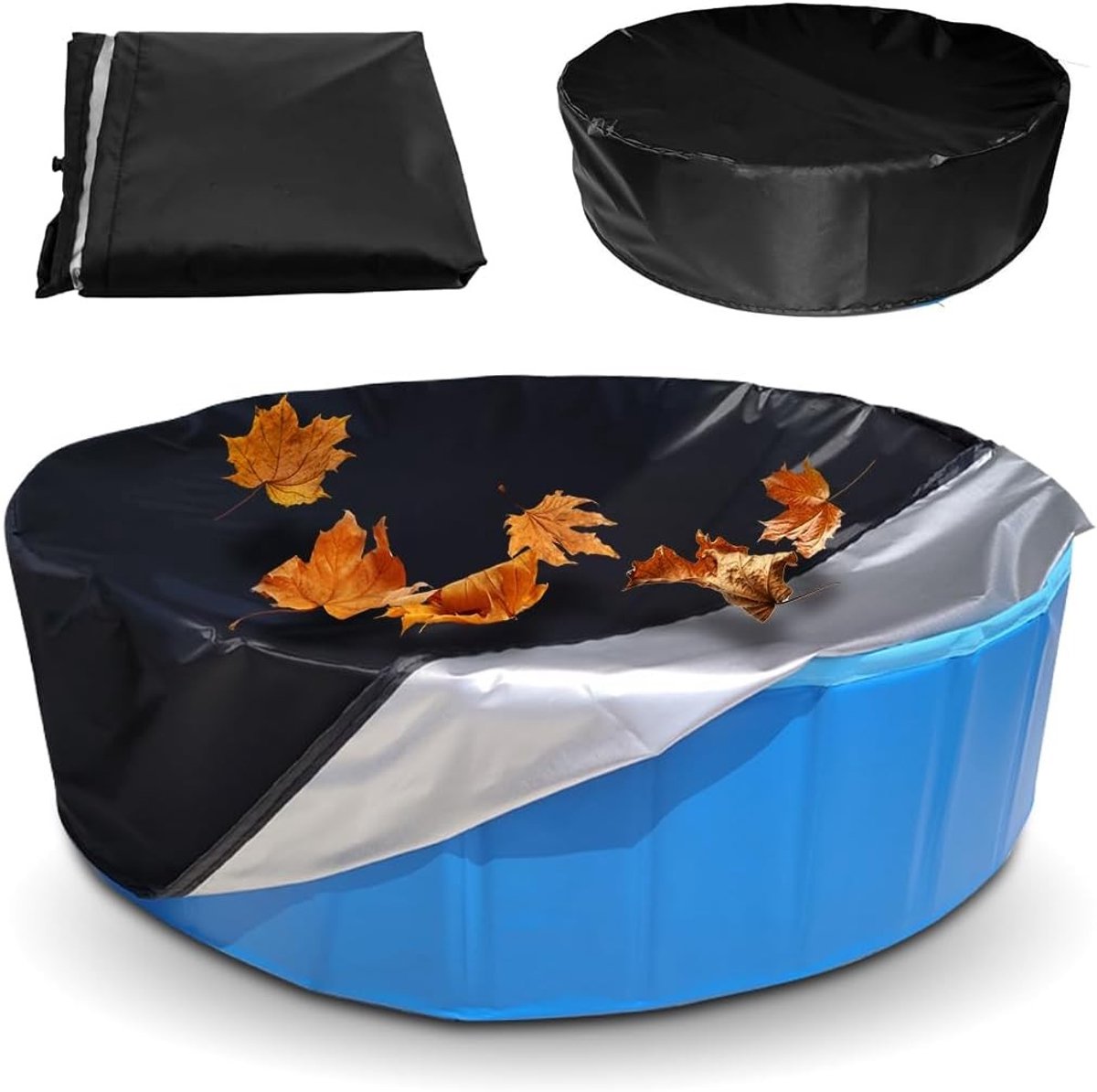 Ronde zwembadafdekking 160 x 30 cm van Oxford-doek met waterdichte UV-bescherming voor kinderzwembaden en hondenbaden