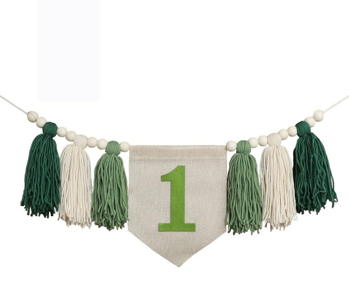 Dailygoods- Verjaardagsbanner Boheemse Decoratie - Houten Kralen/Kwasten - Hangende Feestdecoratie - Eenvoudig te Gebruiken - Romantische Sfeer - Afmetingen: LxBxH