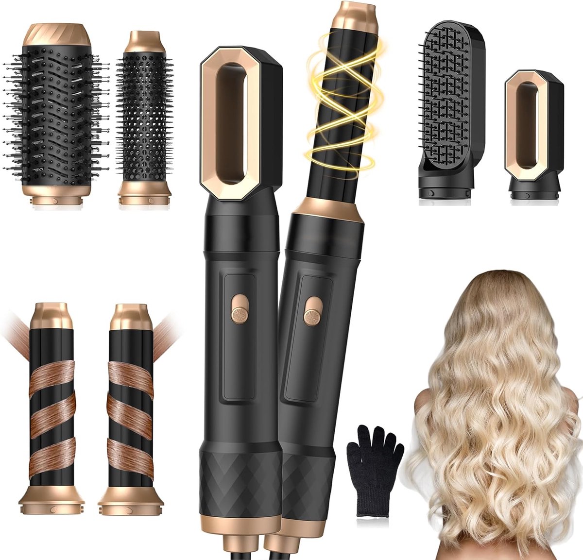 SnelShoppen - Hairstyler 6 in 1 Air Styler Set - Voor Krullen, Volume, Styling en Drogen - 1000W Haar Föhn Borstel Set met Automatische Luchtstroom Kr