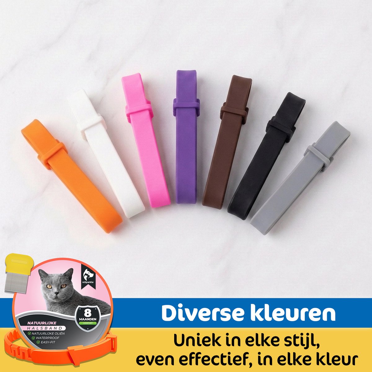 reSparkle Halsband Kat - Natuurlijk - Inclusief Vlooienkam - Oranje – foto 6