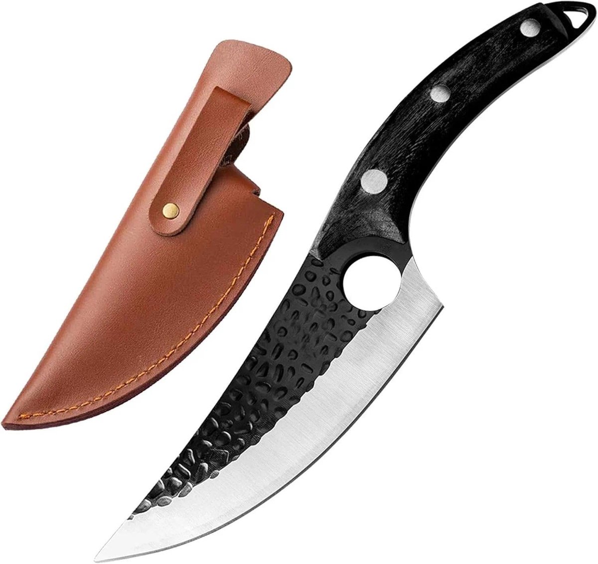 Dailygoods- Uitbeenmes Handgesmeed - Vleesbijl - Koolstofstaal - Voor Keuken/Outdoor - Perfect voor Snijden/Hakken - Inclusief Lederen Schede - Vleesmes