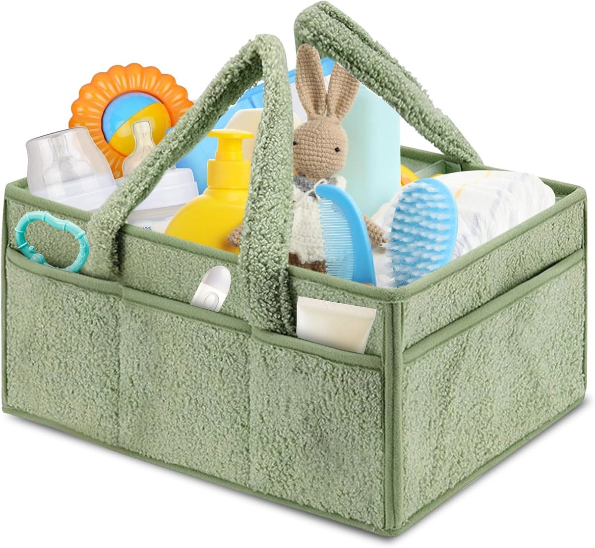 Thijox - Babywikkelorganizer voor luiers, luiertas, organizer, luiermand, vilten tas met vakken, opvouwbaar en draagbaar, groen A voor thuis en onderw