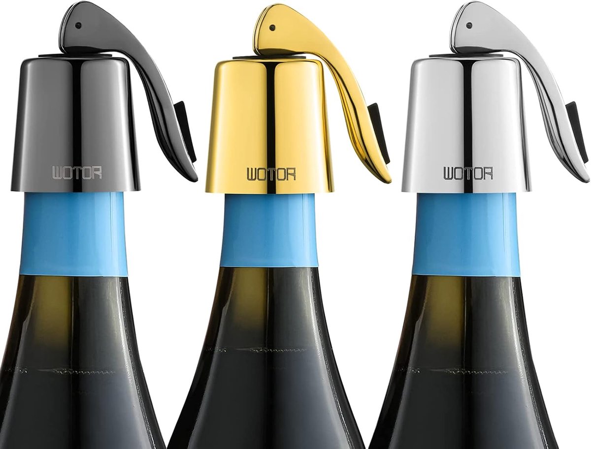 SnelShoppen - RVS Wijnstopper met Siliconen - Herbruikbare Wijnfles Stopper - Lekvrij en Vershoudend - Tripel Kleur - Perfect voor Feest, Camping en K