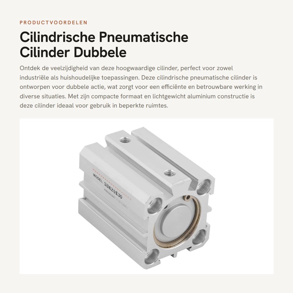Dailygoods- Cilinderventiel Compact - Dubbele Actie - Aluminium - Professioneel - Hoogwaardige Kwaliteit - Industriële Toepassing - Pneumatische Cilinder