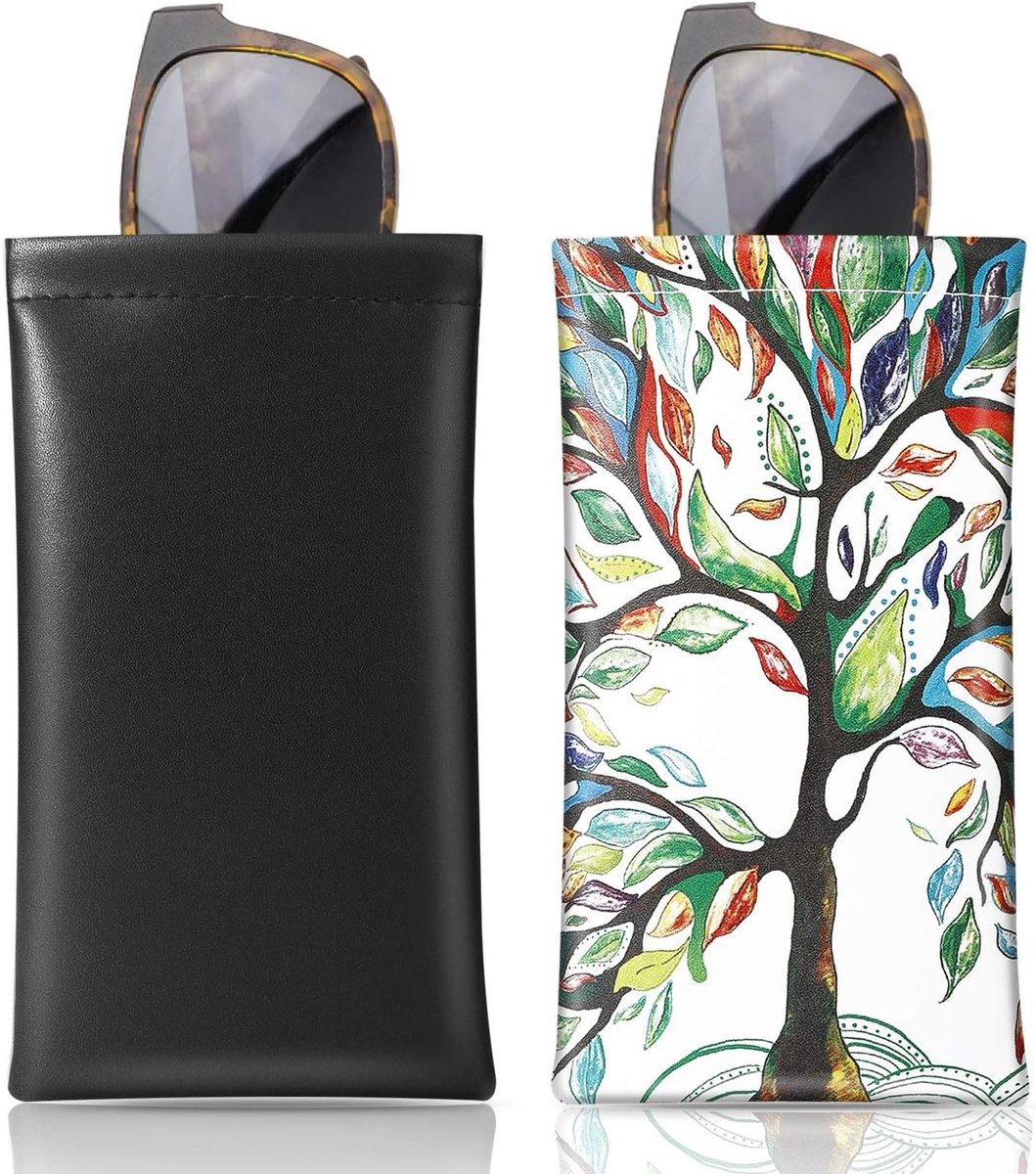Zachte brillenhoes set van 2, draagbare brillenpouch met drukknoop, zonnebril en goggles beschermtas met schoonmaakdoekje voor dames en heren