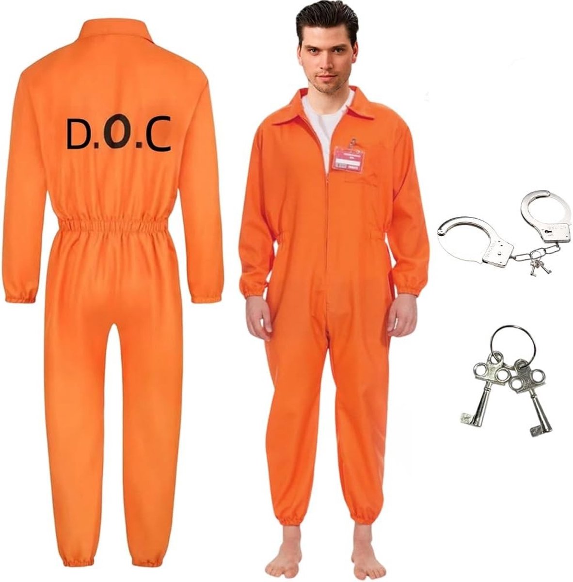 Oranje gevangeniskostuum voor mannen met naamlabel - Perfect voor carnaval, cosplay en themafeesten