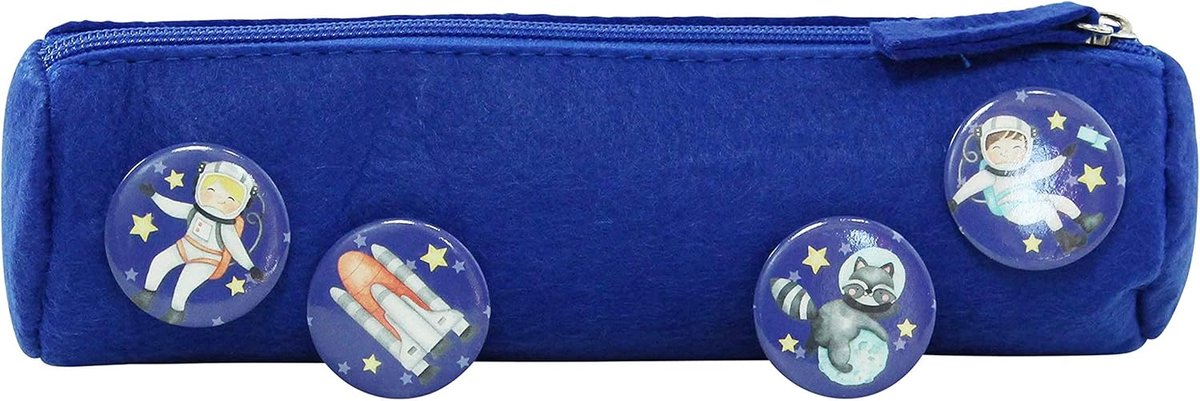 Thijox - Etui met 4 knopen voor jongens en meisjes | Vilten schooletui in blauw met astronautenmotief | Perfect cadeau voor schoolperiode en kinderver