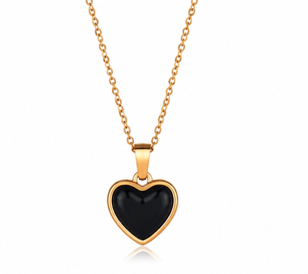 ketting met zwarte hartje - verguld - Stijlvolle ketting - Goudkleurig - Roestvrijstalen -Cadeau Voor Vrouwen- cadeau -Valentijn - Liefde - Verrassing