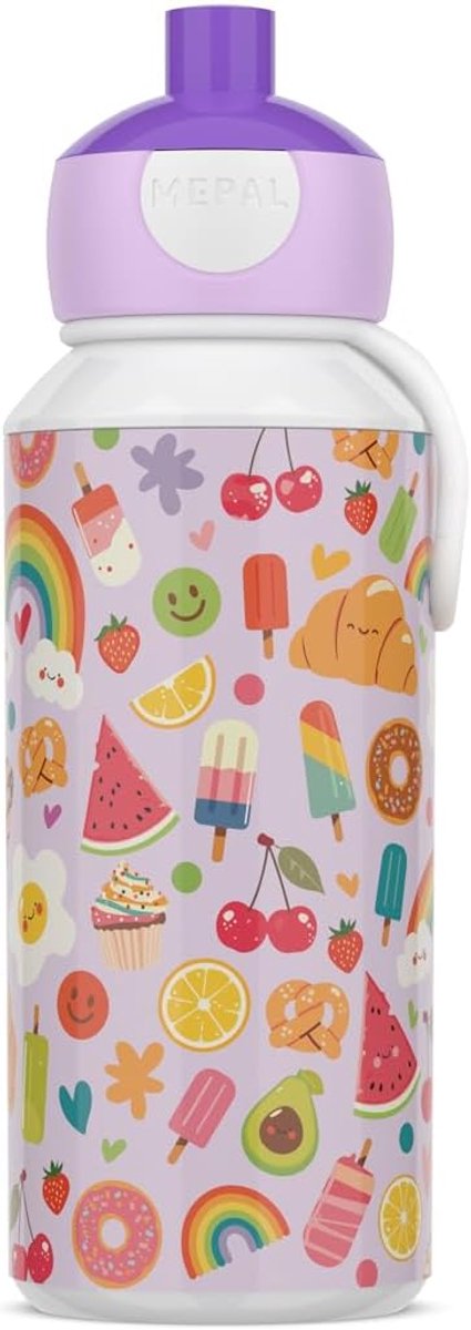 Thijox - Pop-up Drinkfles 400 ml, Lekvrij, BPA-vrij, Vaatwasserbestendig, Ideaal voor School, Kinderen, Food Fest Kleur