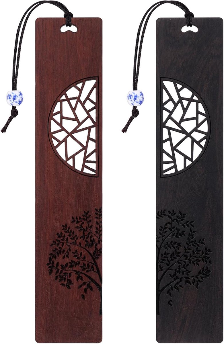 SnelShoppen - Houten Boekenleggers Set - 2 Stuks Handgemaakte Natuurlijke Houten Boekmarkers - Vintage Cadeau voor Vrouwen, Mannen en Studenten