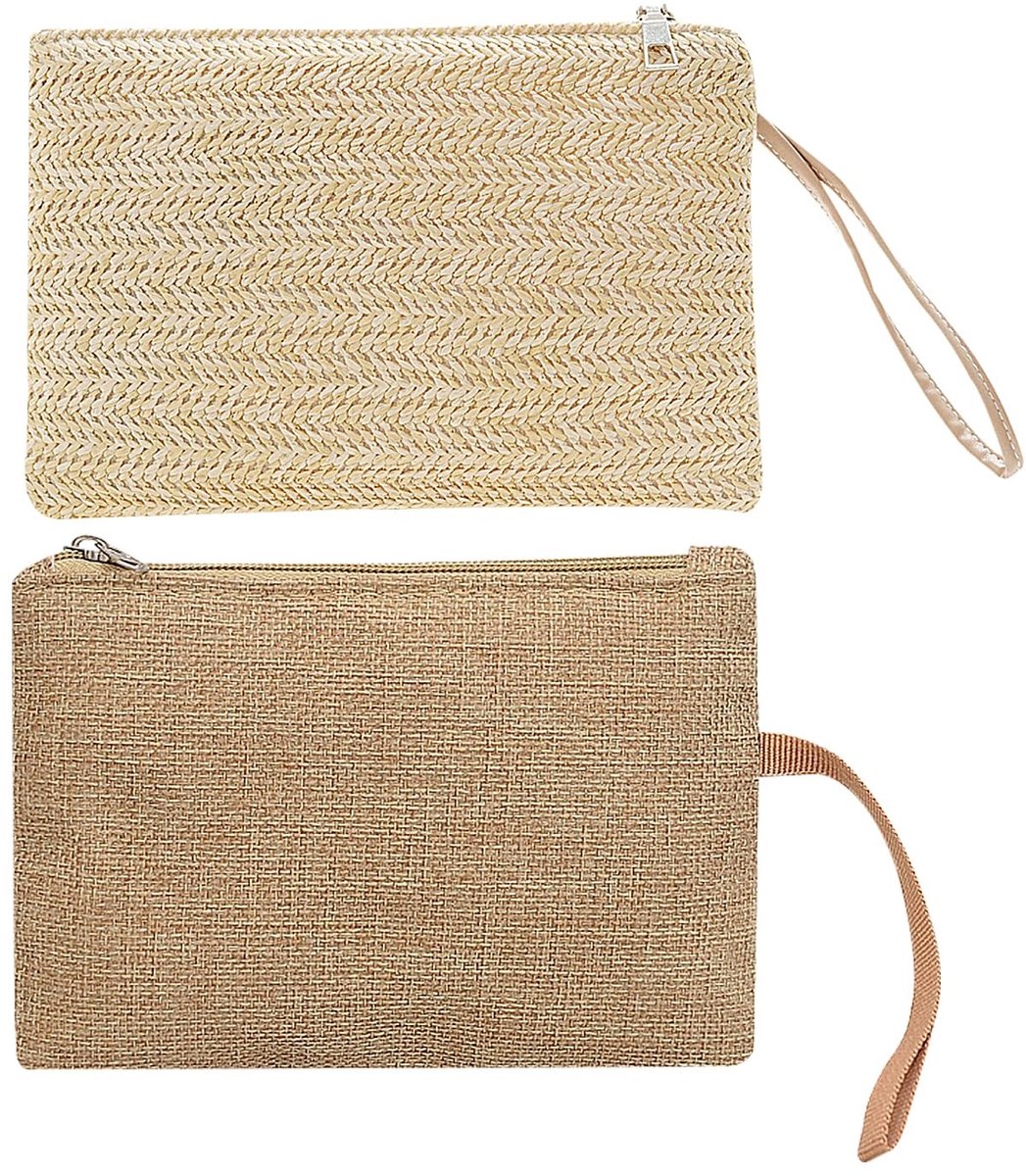 Dailygoods- Strandtas Boho-Stijl - Geweven Tas 24 x 16 x 2 cm - Handtas Kaki 18 x 13 x 1 cm - Cadeau voor Vriendinnen - Veelzijdig Ontwerp
