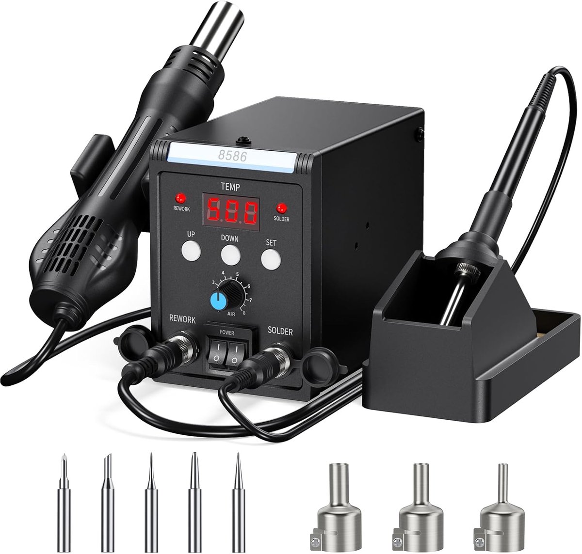 Thijox - Hetelucht Soldeerstation 2-in-1, 700W, Nauwkeurige Temperatuurregeling, LED-Display, Slaapfunctie, Ideaal voor Elektronica en Hobbyprojecten
