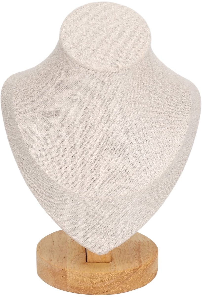 Dailygoods- Kettingstandaard 6,9 inch - Flanellen Sieradenezel - Borststandaard - Torenstandaard - Mannequin Buste Display - Beige - Sieradenbuste