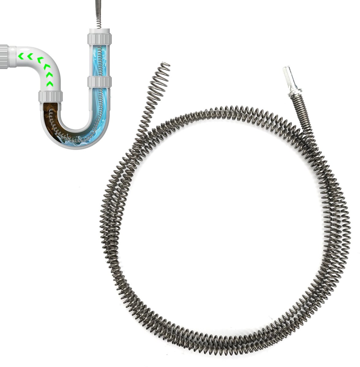 Dailygoods - Pijpreiniger spiraal - Buisreinigingsspiraal 3 meter - Roestvrij staal - Afvoerreiniger - Geschikt voor toilet - Duurzaam en effectief