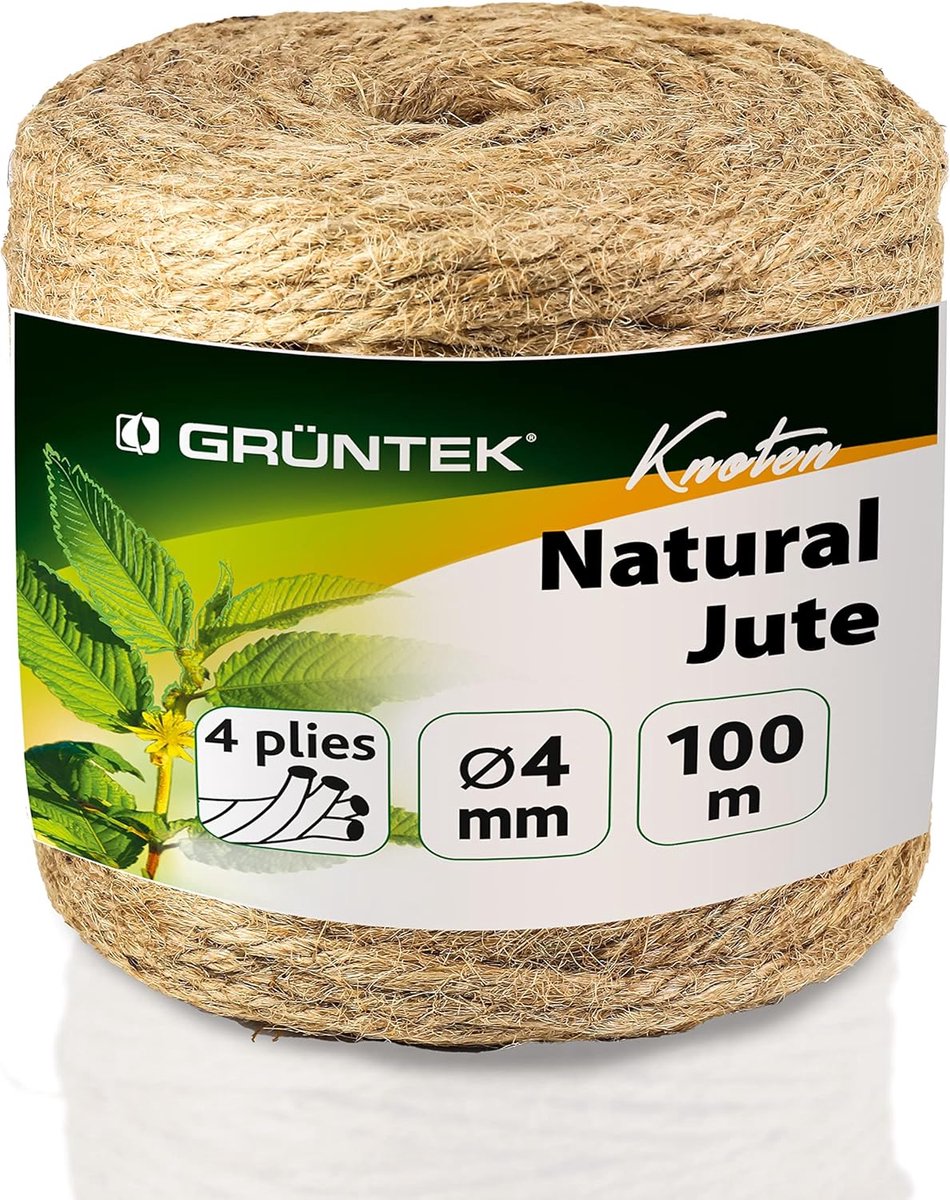 Jute koord 4 mm dik 100 m - bindgaren tuinkoord - knutselkoord - natuurlijke kleur - pakketsnoer