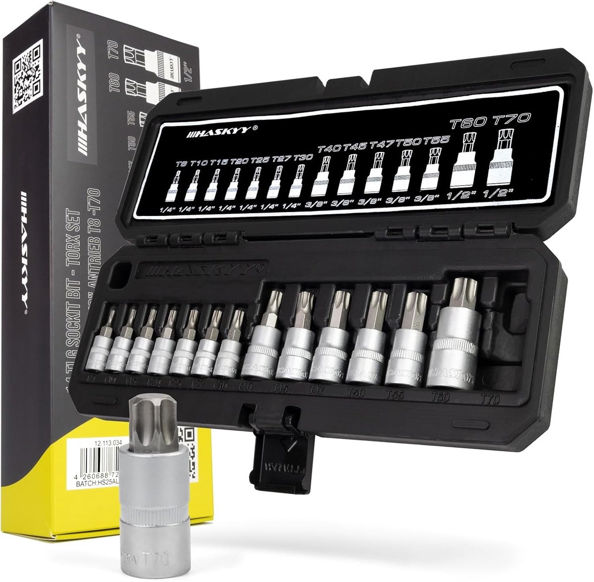 Thijox - Torx Moer Bit Set 14-delig - Steeksleutel Binnen Torx T8 - T70 - 1/4 Inch 3/8 Inch 1/2 Inch Aandrijving - Chroom-Vanadium Staal
