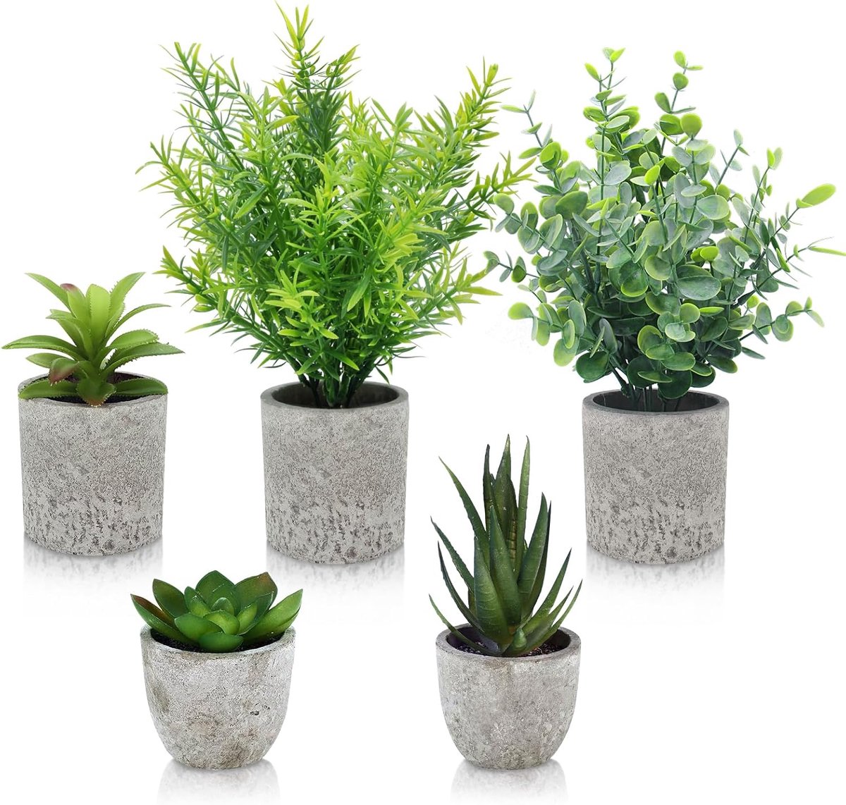 Thijox - 5 stuks kunstplanten, kunstmatige potplanten, miniatuur groen voor thuis, slaapkamer, badkamer, keuken, kantoor, vensterbank, decoratie