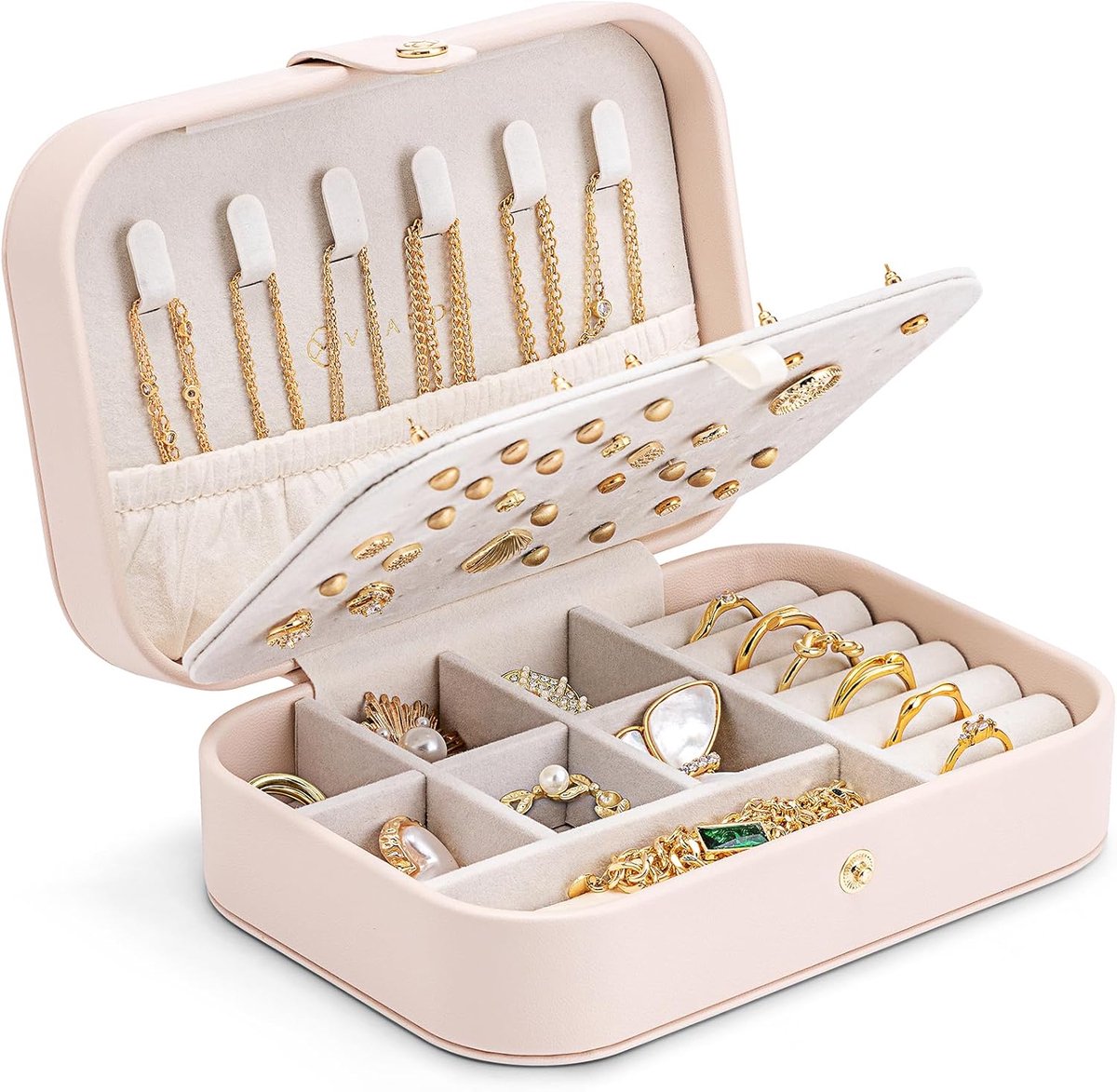 SnelShoppen - Reis Sieradenkistje, Klein Sieraden Organizer voor Oorbellen, Stijlvolle Reisjuwelendoos, Perfect Cadeau voor Vrouwen en Meisjes, Compac
