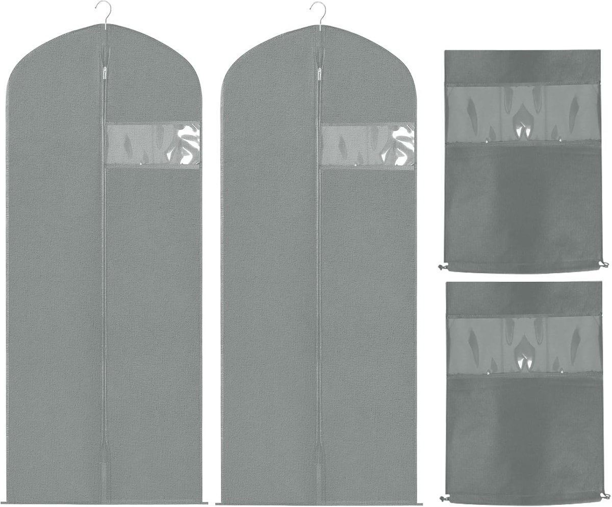 2 kledingzakken en 2 schoenentassen, 58,4 x 119,4 cm pak en kledinghoezen tassenstofdichte kledinghoezen beschermtassen, motbestendige kledingtas met ritssluiting, voor dames en heren, jas