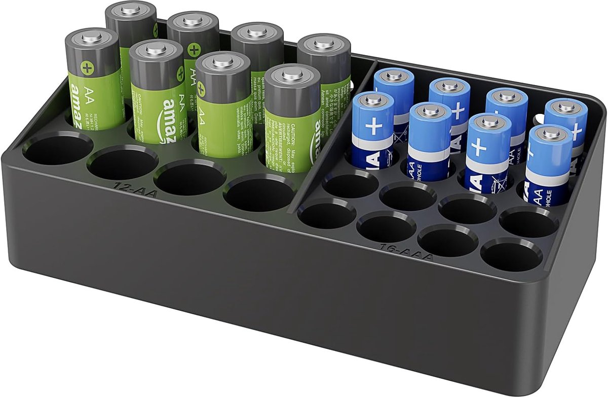 SnelShoppen - Batterijen Opslagdoos voor 12 AA en 16 AAA Batterijen, Flexibele Desk/Wall Organizer met Muurbevestiging, Ideaal voor Thuis, Kantoor en