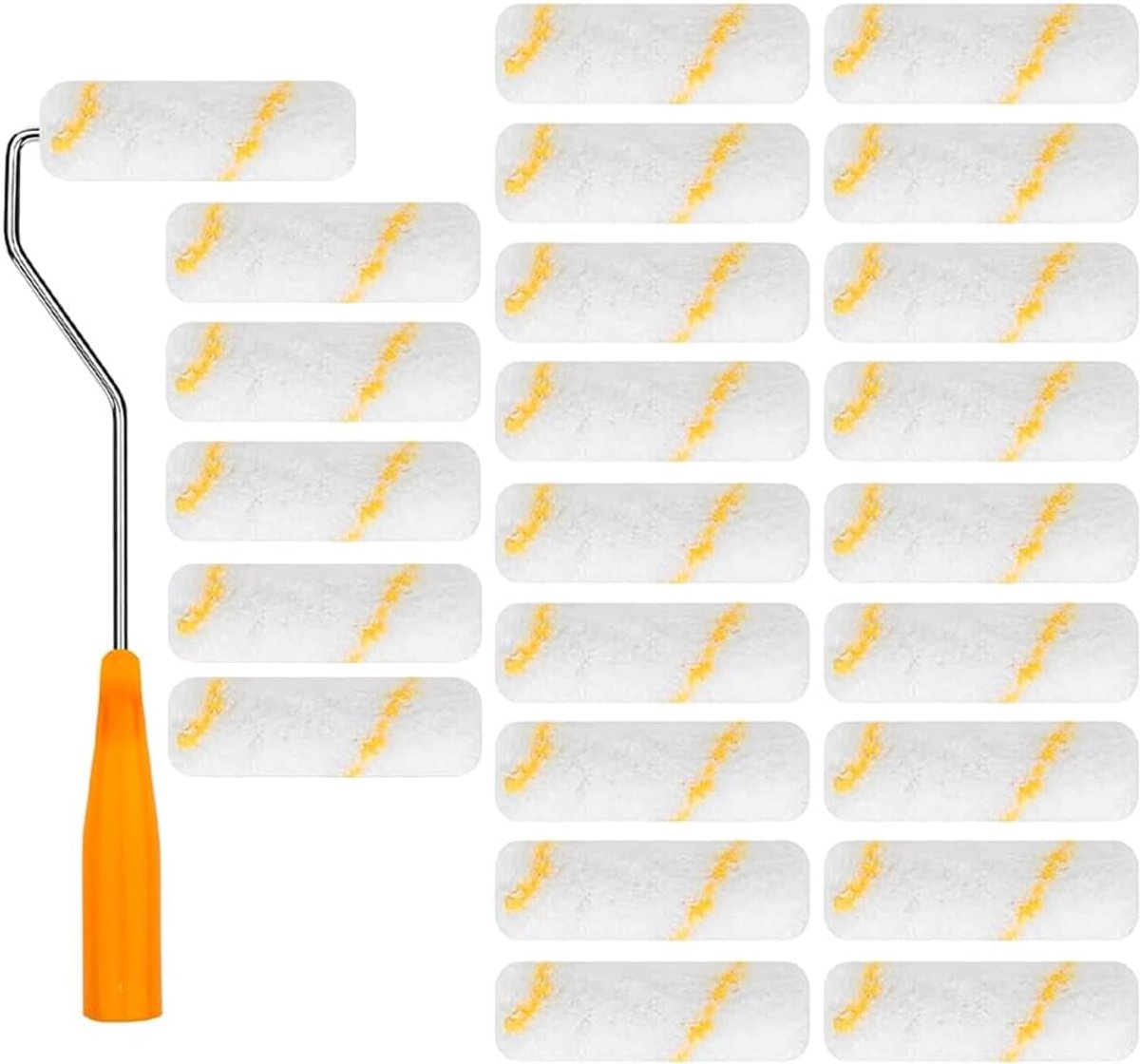 Thijox - Verfroller Muurverf Set van 24 Professionele Verfrollers 10 cm - Mini-Verfroller met Rubberen Handgrepen - Perfect voor Schilderen van Famili