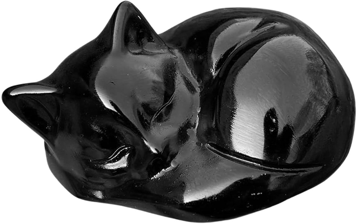 Dailygoods - Zwarte Obsidiaan Kat Kristallen Glanzende Slapende Kat Standbeeld Genezing Handgesneden stenen decoraties Cadeau Gepolijste edelstenen Beeldje Kantoor