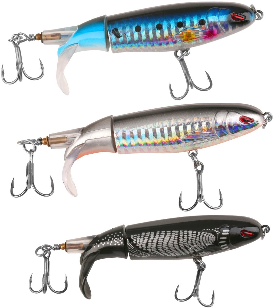 Dailygoods- Topwater Visaas - 3 Stuks - Perfect Aas voor Grote Roofvissen - Snoekbaars/Meerval/Baars - Robuuste Scharnieren - Hoge Breukvastheid 20 lbs - Oppervlakteaas