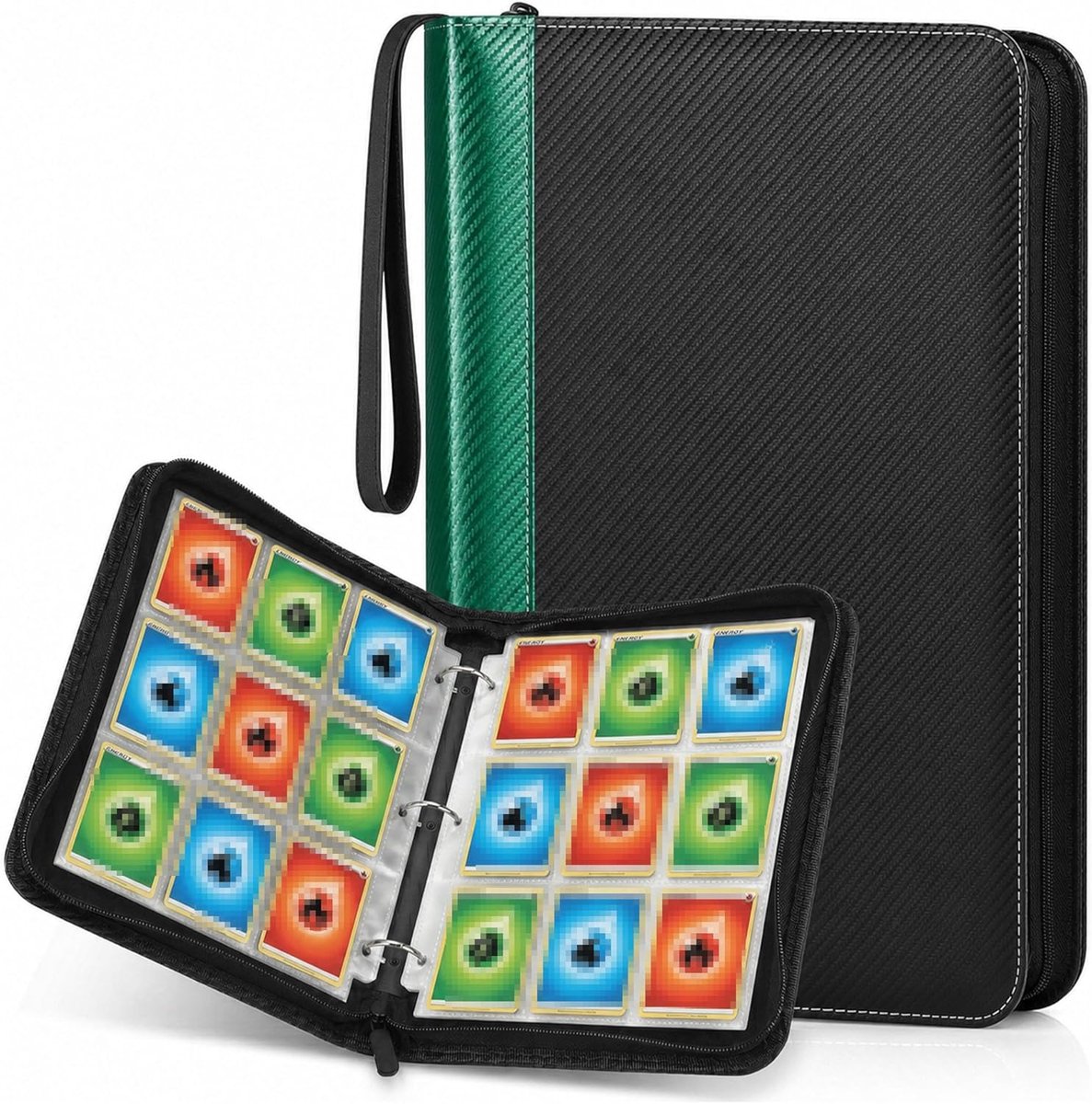SnelShoppen - Waterdichte Kaartenmap met 900 Hoesjes, Kaartenalbum voor 50 Pagina's, Groene Verzamelalbum met Ritssluiting, Perfect voor Verzamelaars,