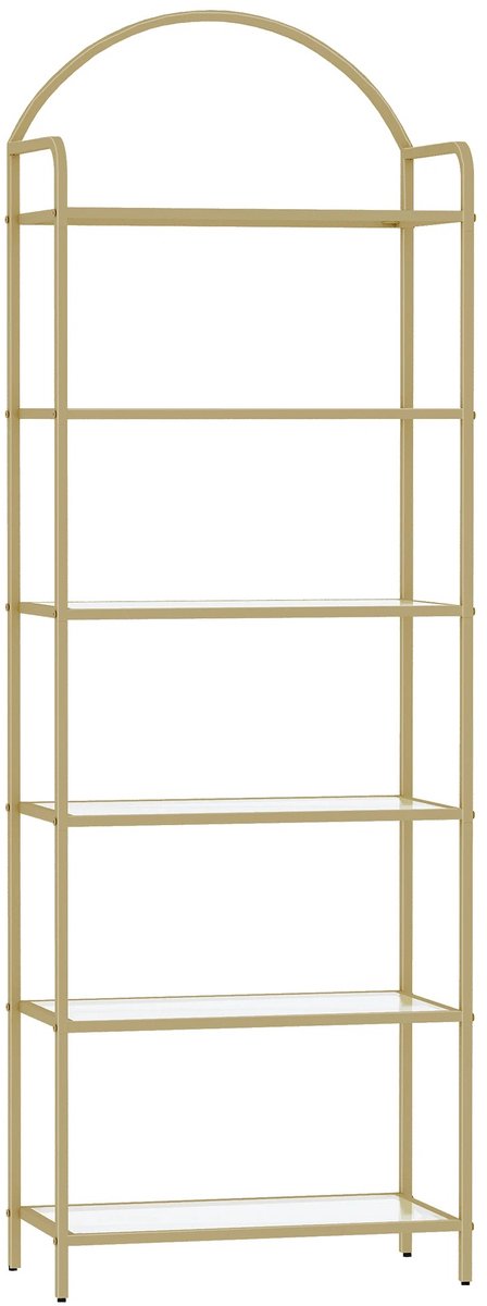 Lilac & Lily Gouden Kast - Boekenkast - 6 Glazen planken - Stalen frame met boog - Woonkamer, slaapkamer, badkamer - 178x60x30