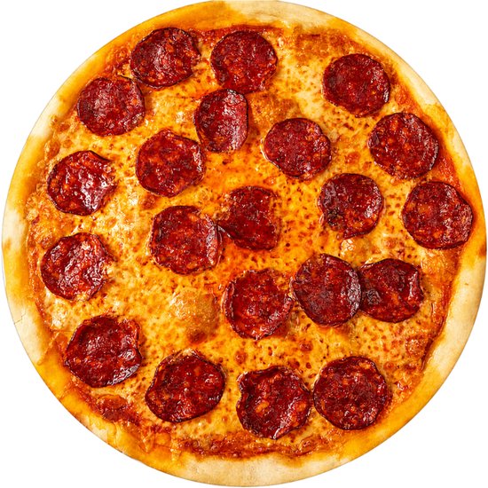 Ronde muismat met een realistische afbeelding van een pepperoni pizza.