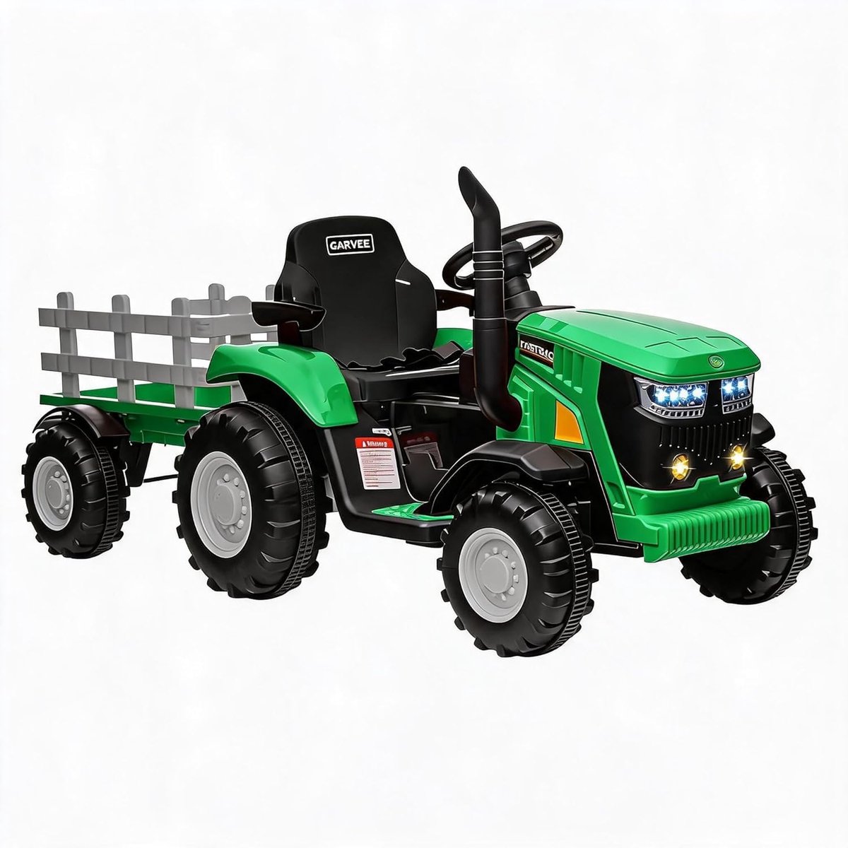 Elektrische kindertractor 12V - Groene elektro trekker met aanhanger - Rijdtractor voor kinderen 3-6 jaar - Oplaadbaar kinderauto met muziek en verlichting - Buitenspeelgoed met accu