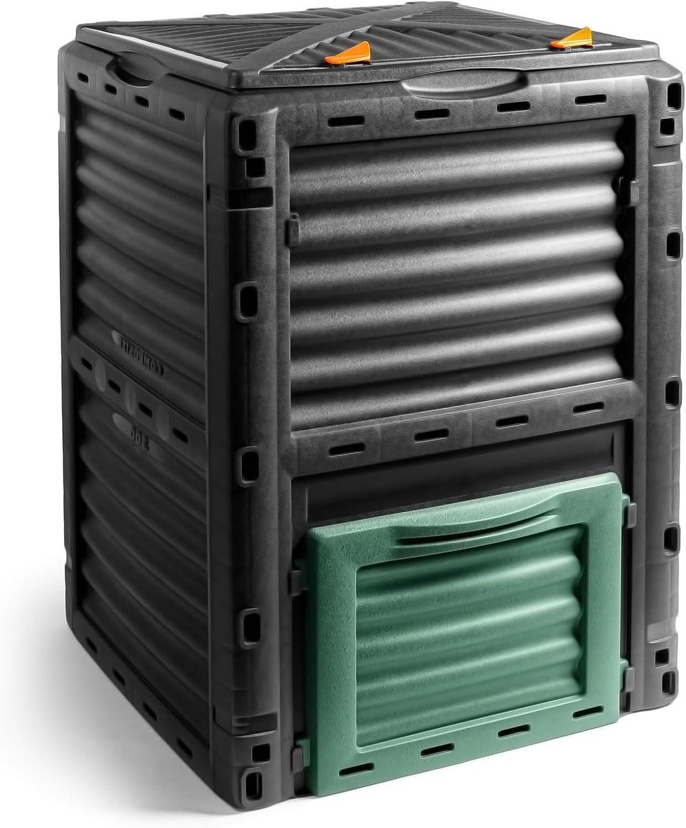 Compostcontainer - Tuinbak - Afval verwerken - Weerbestendig kunststof - 300 liter - Zwart