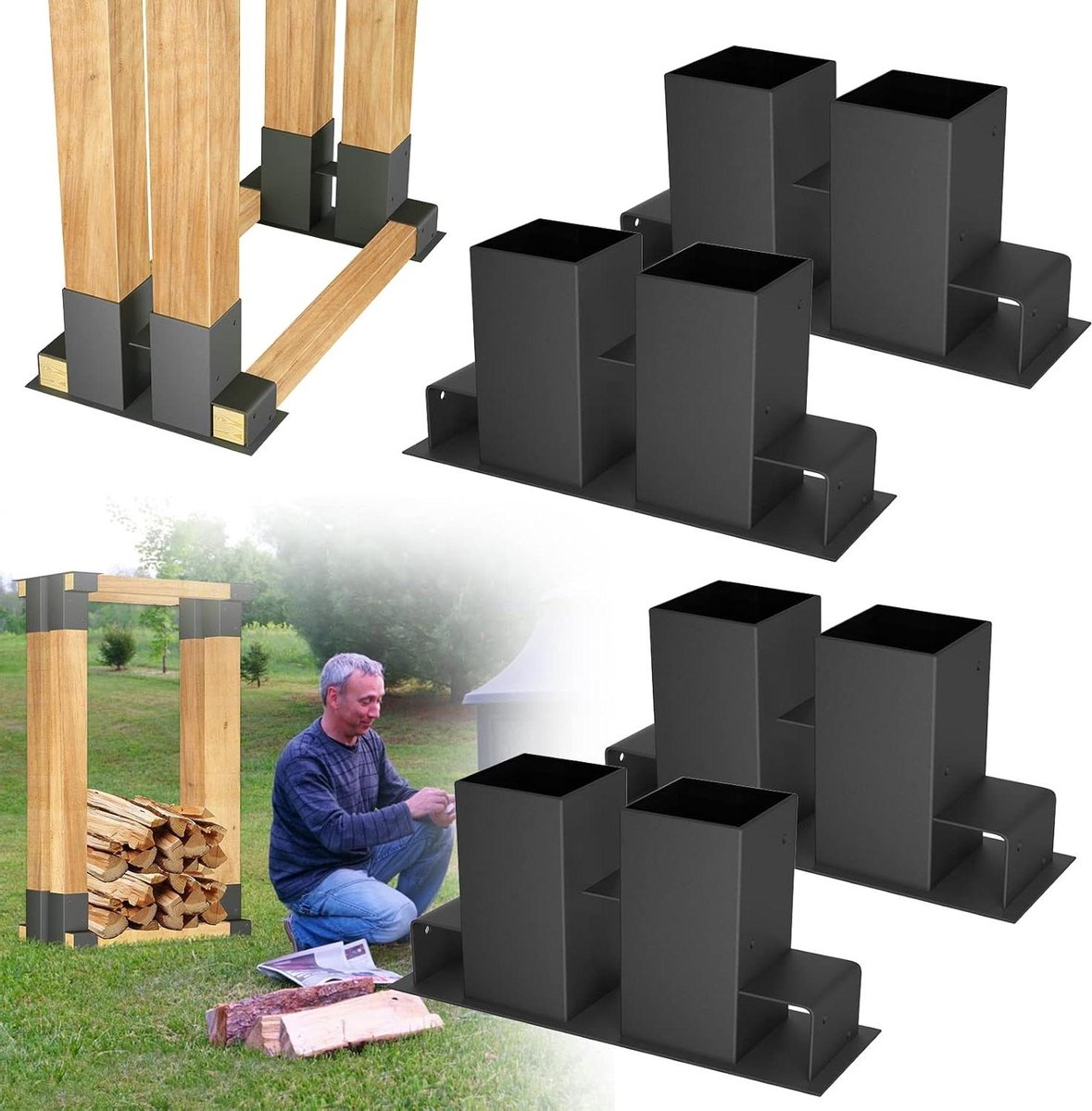 Stapel hulp - Hout frame - Hout opslag - Stabiel frame bouwen - Set van 4 - Zwart