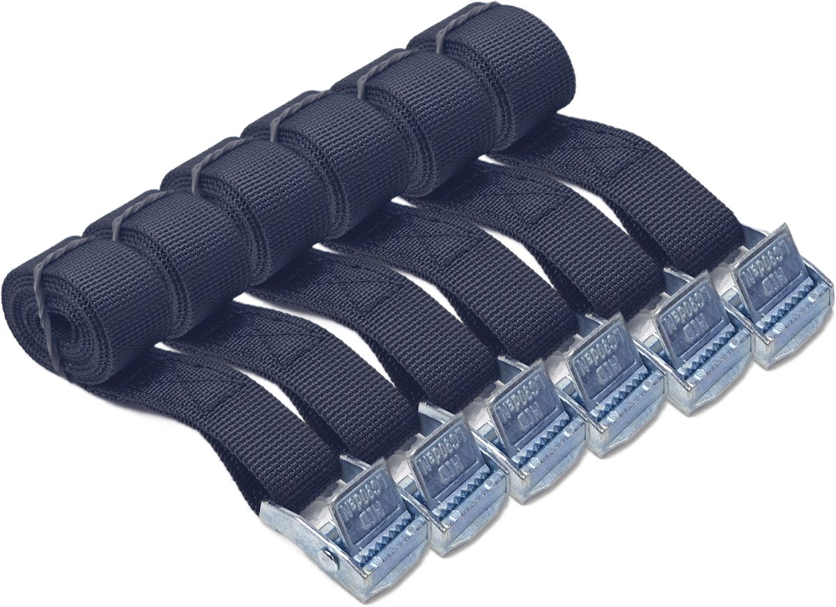 BCF-Products - Spanbanden - 1 meter - 6 stuks - Zwart - Sjorband - Spanbandjes - Spanriem - Bindriem - met Gesp