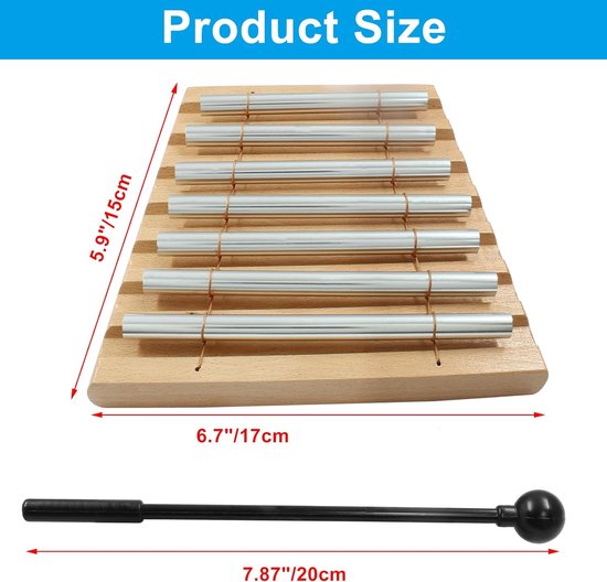 Meditatie Klokkenspel - Zeven Toon Instrument - Rustgevend Geluid - Langdurige Klank - 17 cm Lengte - Hout Zilver — afbeelding 3