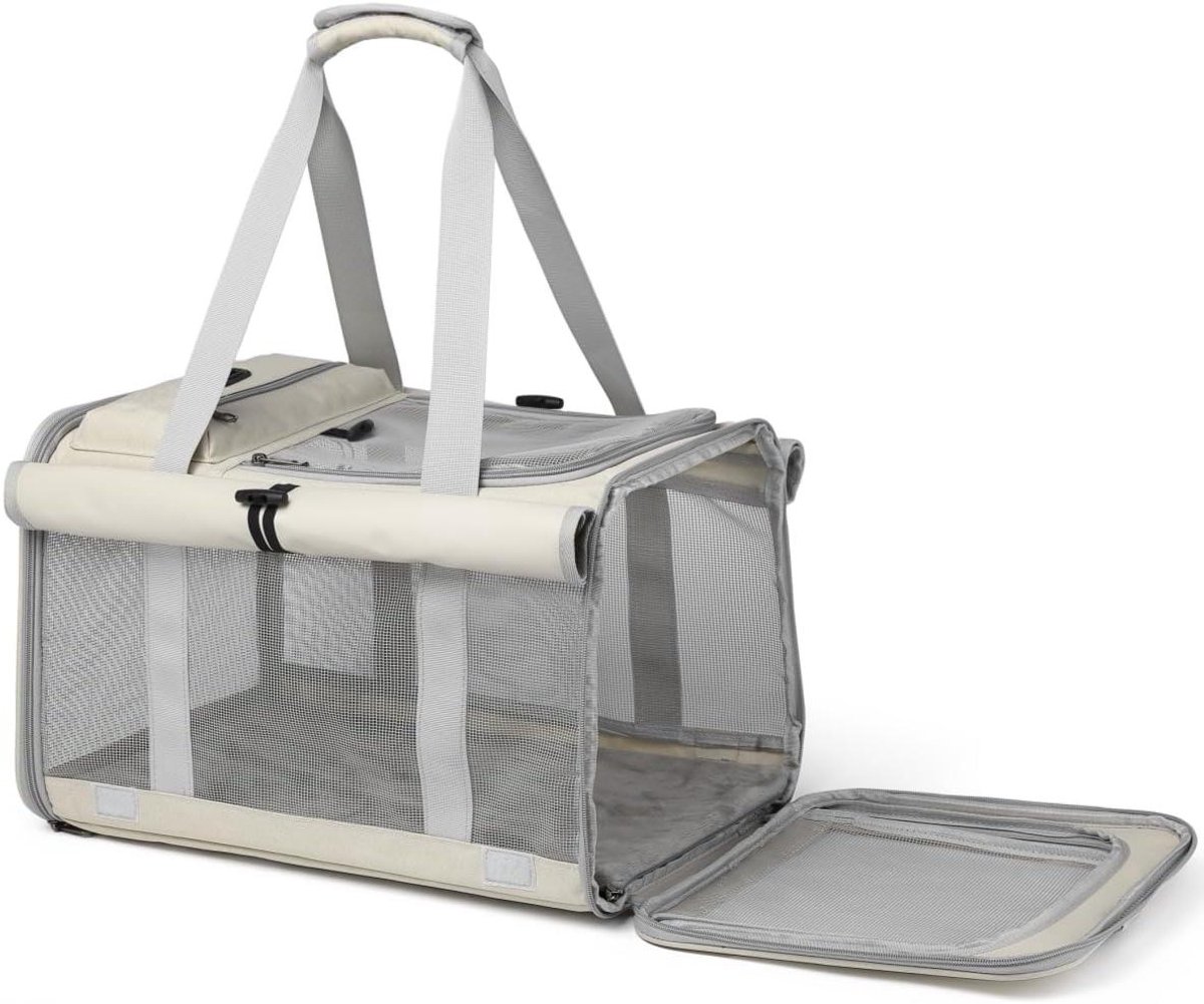 Draagtas Huisdieren - Reistas Kat Hond - Veilig Vervoer - Ademend Mesh - 42x20x26 cm - Beige