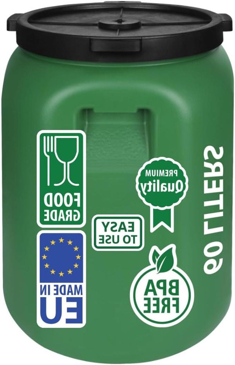 Regenton met deksel - Watertank Vat - Water Opslag - Duurzaam HDPE Materiaal - 60 Liter - Groen