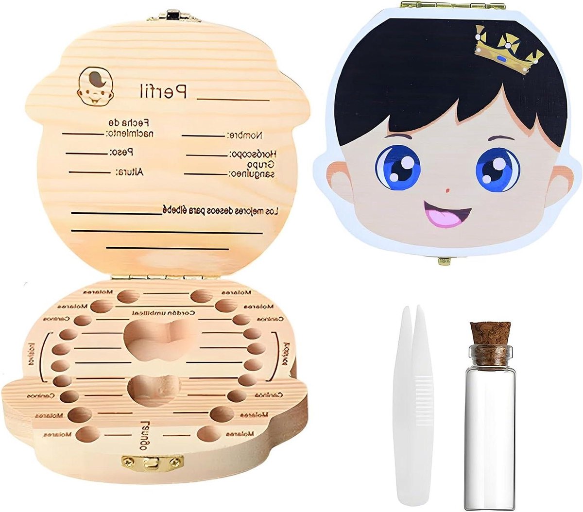 Melktandendoos Hout - Kinder Aandenken - Herinneringen Bewaren - Met Pincet - 10 x 8 x 1 cm - Houtkleurig