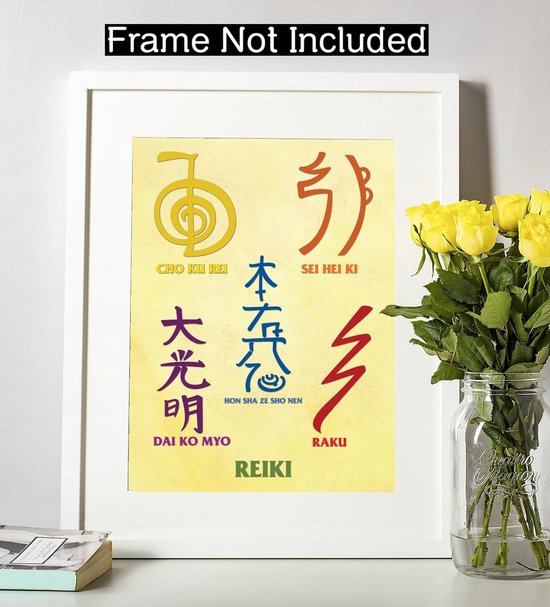 Reiki Symbool Muurkunst - Meditatie Decoratie - Spirituele Ruimte - Vijf Symbolen Inclusief - Vier Maten - Kleurrijk — afbeelding 4