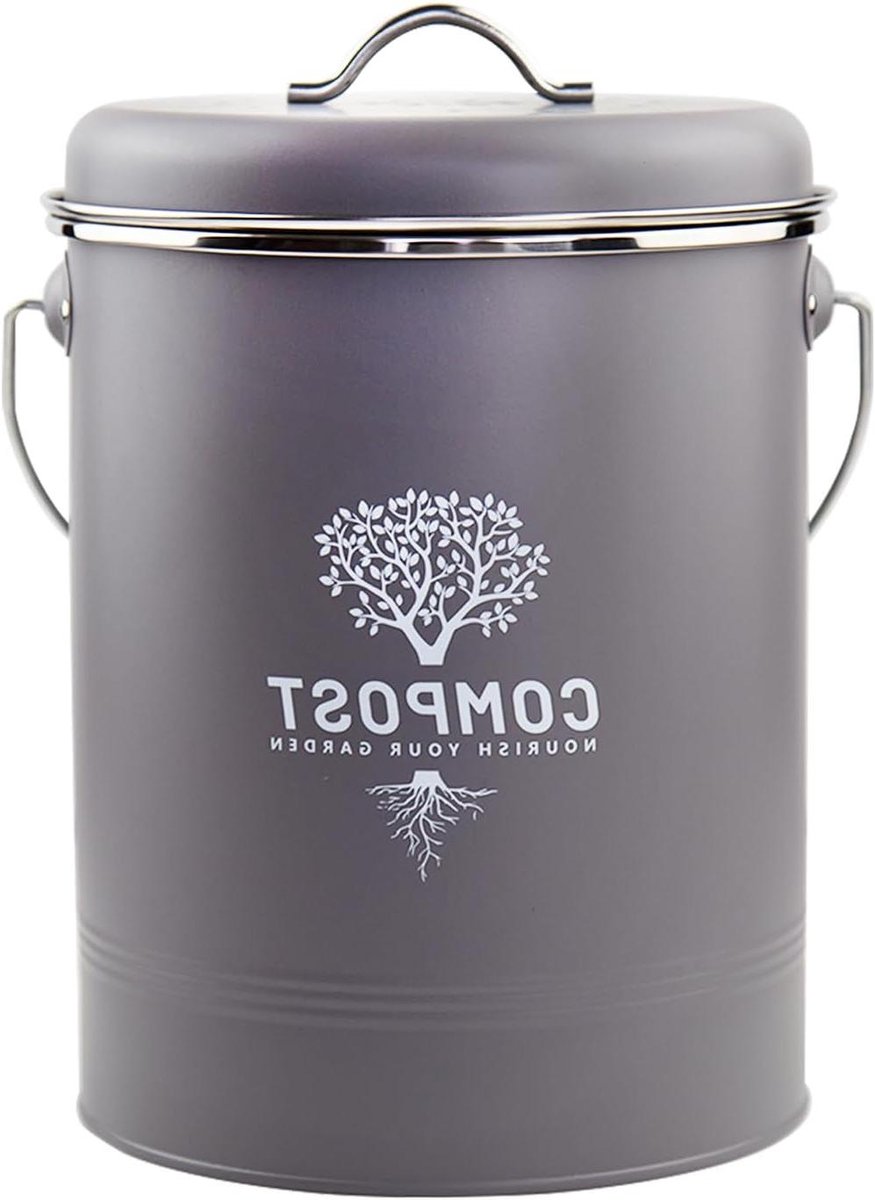 Compostbak Keuken - Afvalbak Binnen - Voedselresten Verwerken - Geurfilter Deksel - 5 Liter - Zilver