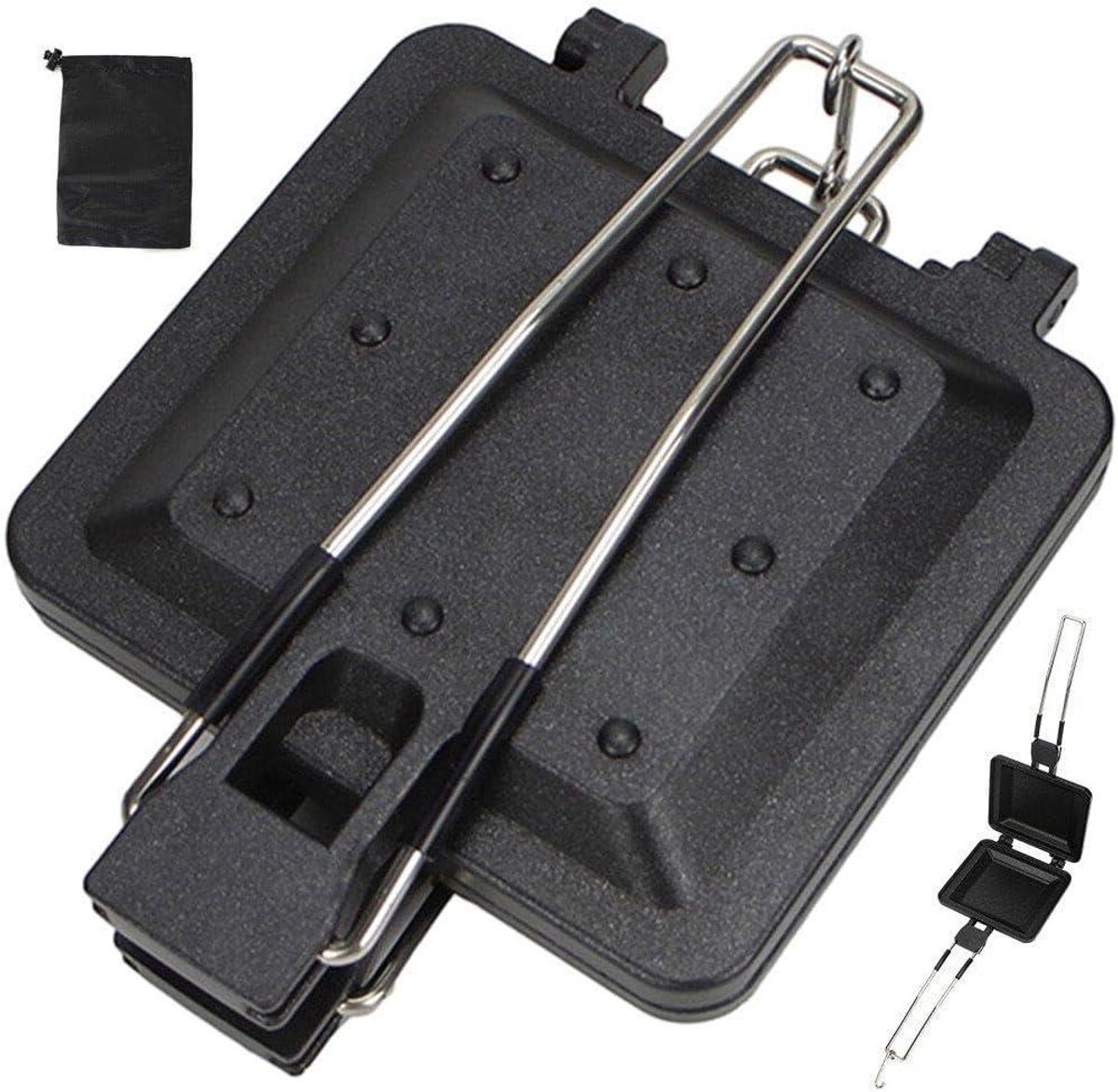 Dubbele Sandwich Pan - Tosti IJzer - Ontbijt Maken - Dubbelzijdig Bakken - 33cm Uitgevouwen - Zwart