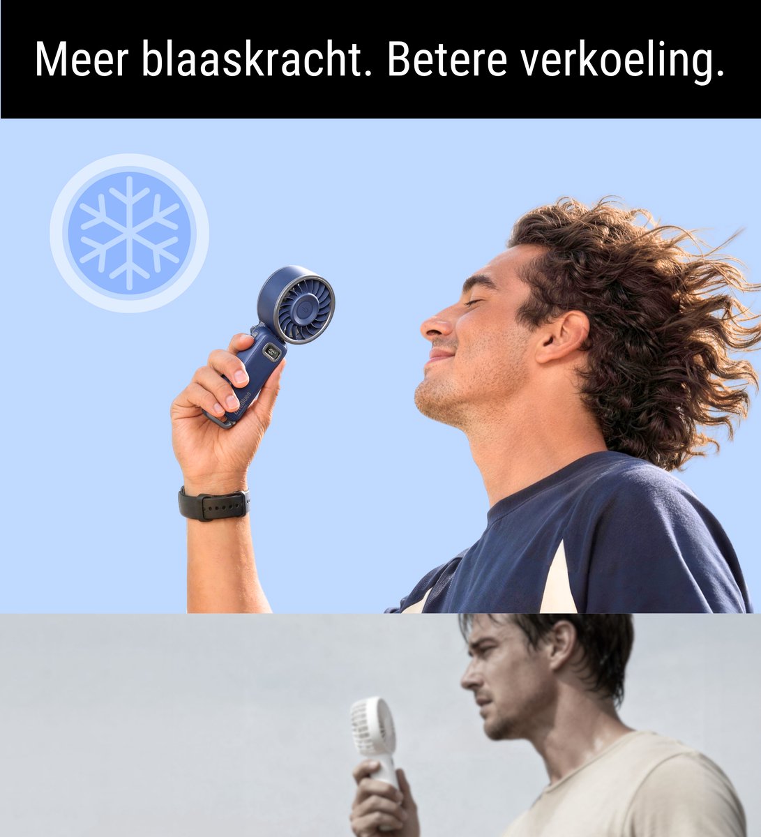 Handventilator oplaadbaar | DUO SET AIR 100 | High Speed Blaaskracht | Black & White (1x zwart + 1x wit) | Waaier Mini Ventilator | Verkoelende Airflow — afbeelding 5