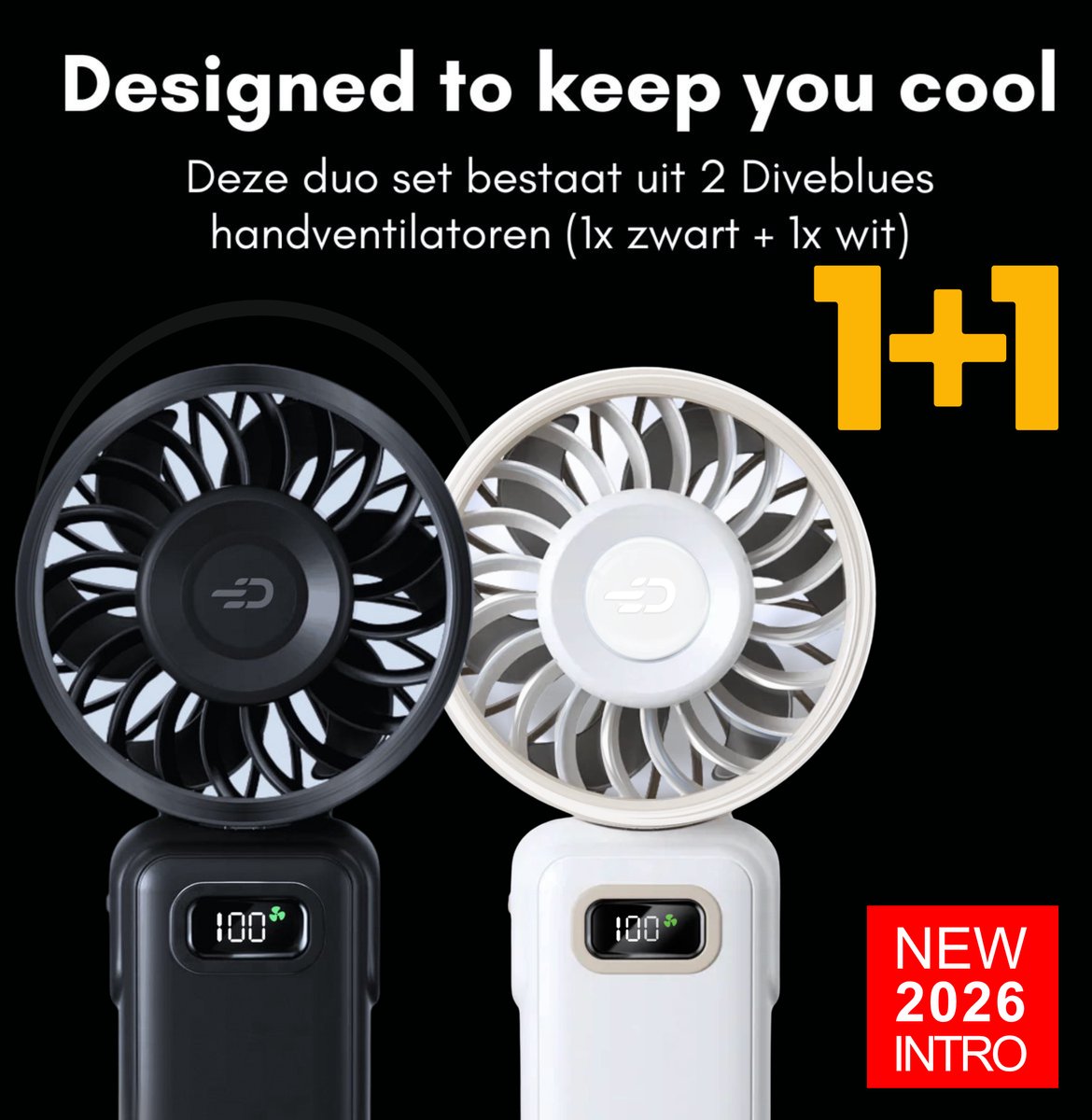 Handventilator oplaadbaar | DUO SET AIR 100 | High Speed Blaaskracht | Black & White (1x zwart + 1x wit) | Waaier Mini Ventilator | Verkoelende Airflow — afbeelding 2