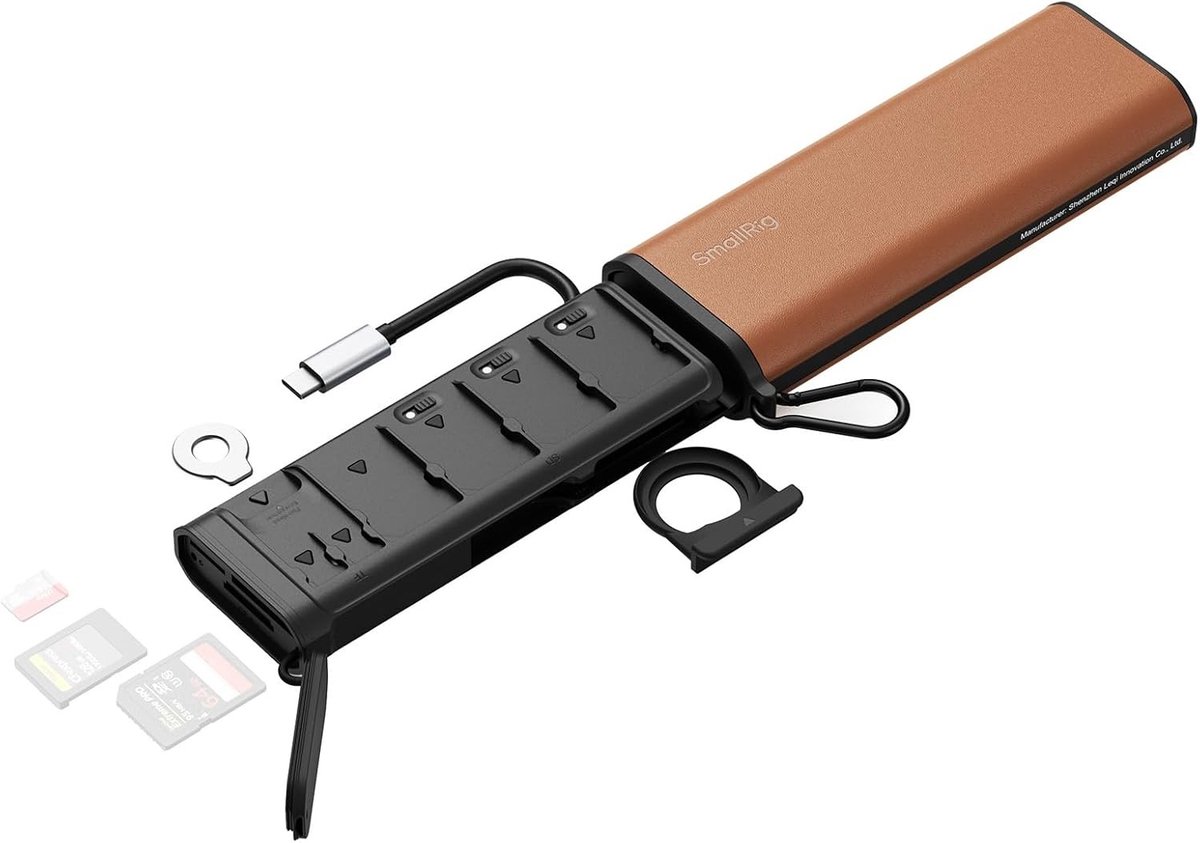 Multipurpose Geheugenkaartlezer en Houder met AirTag Slot - Snelle Lezer voor SD, SDXC, Micro SD en CFexpress Type A - Ondersteunt Gelijktijdig Lezen van 3 Kaarten