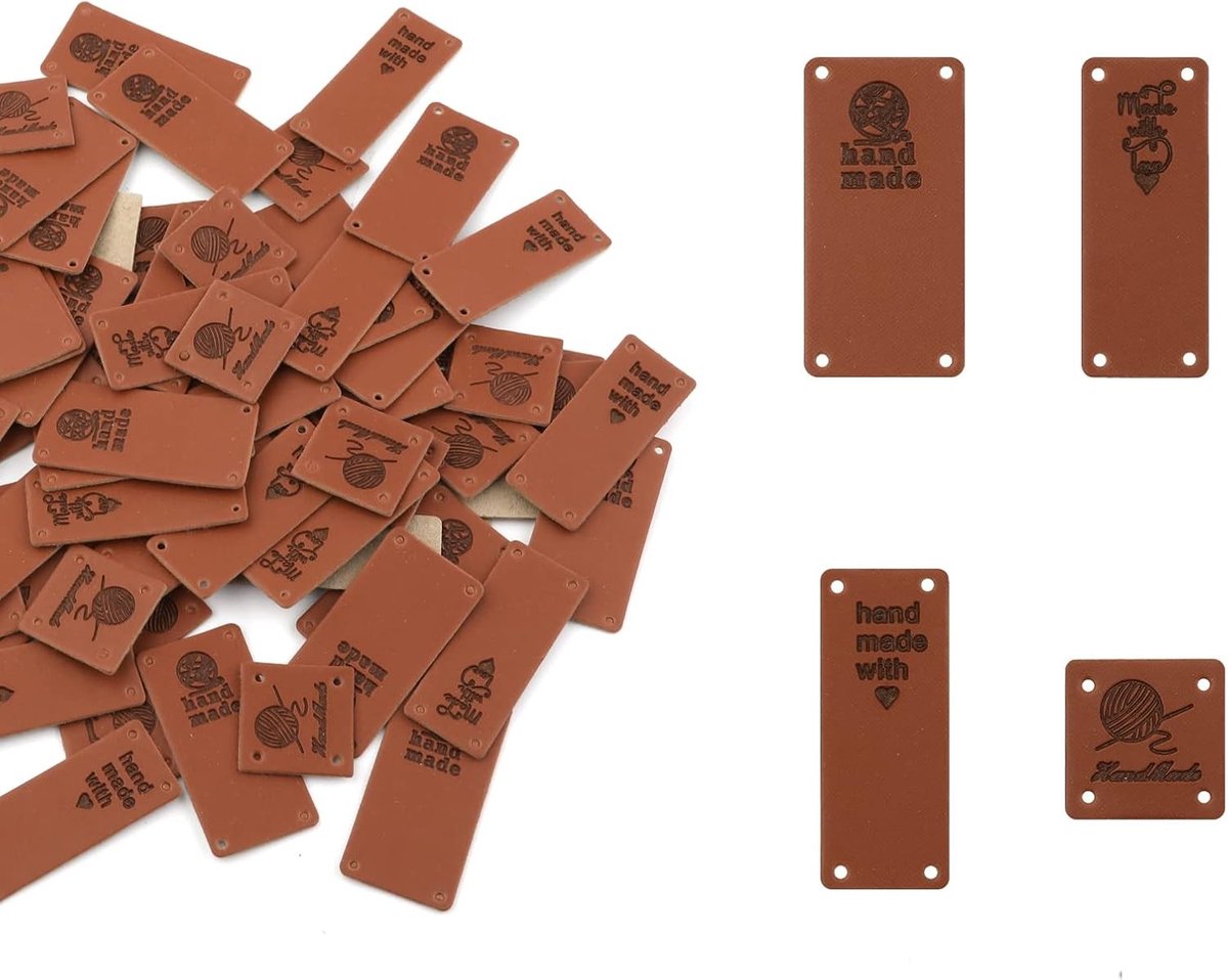 80 Stuks Handgemaakte Leerlabels, Kleurrijke Microfiber Leerlabels met Gaten voor Creatieve Projecten, Breien, Naaiwerk en Kleding (4 Stijlen)