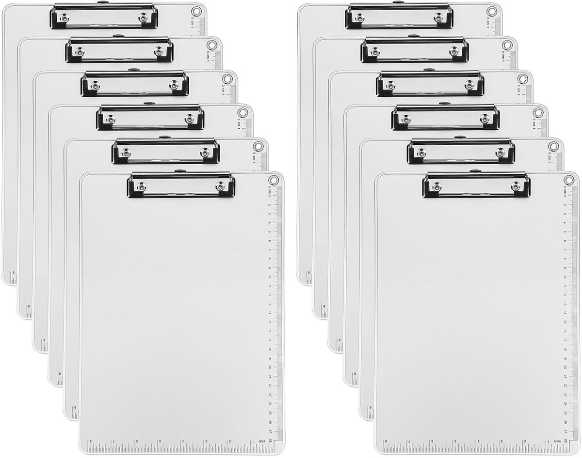 A4 Clipboard Metaal, 12 Stuks Kantoor Clipboard met Aluminium Clip, Ideaal voor School, Thuis en Buitenactiviteiten