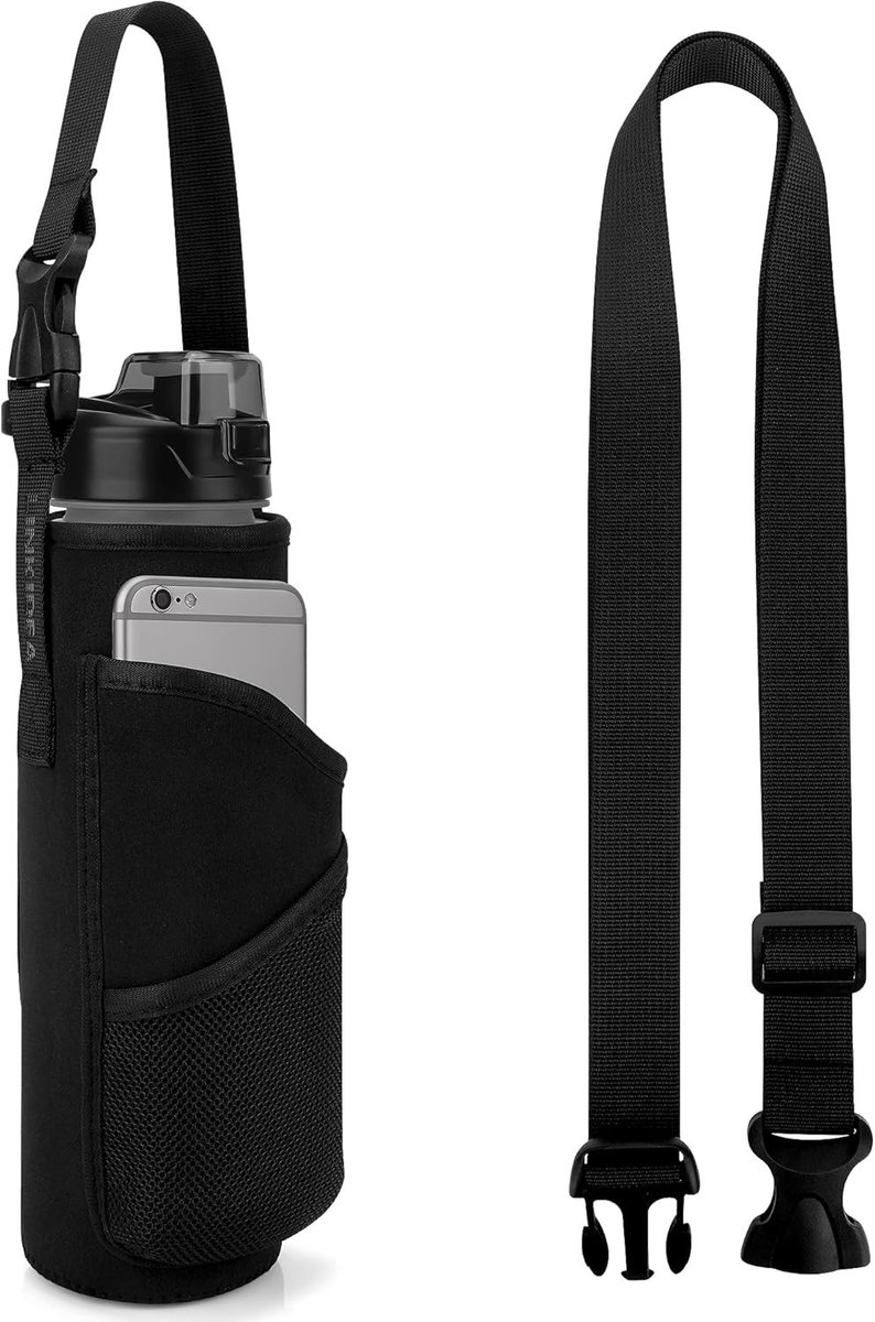 Sportieve Waterflesdrager met Schouderband voor 945ml en 24oz Flessen, Ideaal voor Wandelen, Hardlopen en Fitness met Telefoonvak