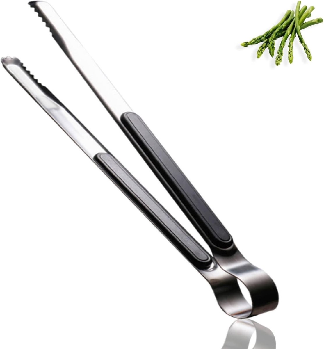Keuken Tangen van RVS voor BBQ en Grillen, Ideaal voor Koken en Serveren van Vlees en Groenten, 25.5 cm (Zwart)