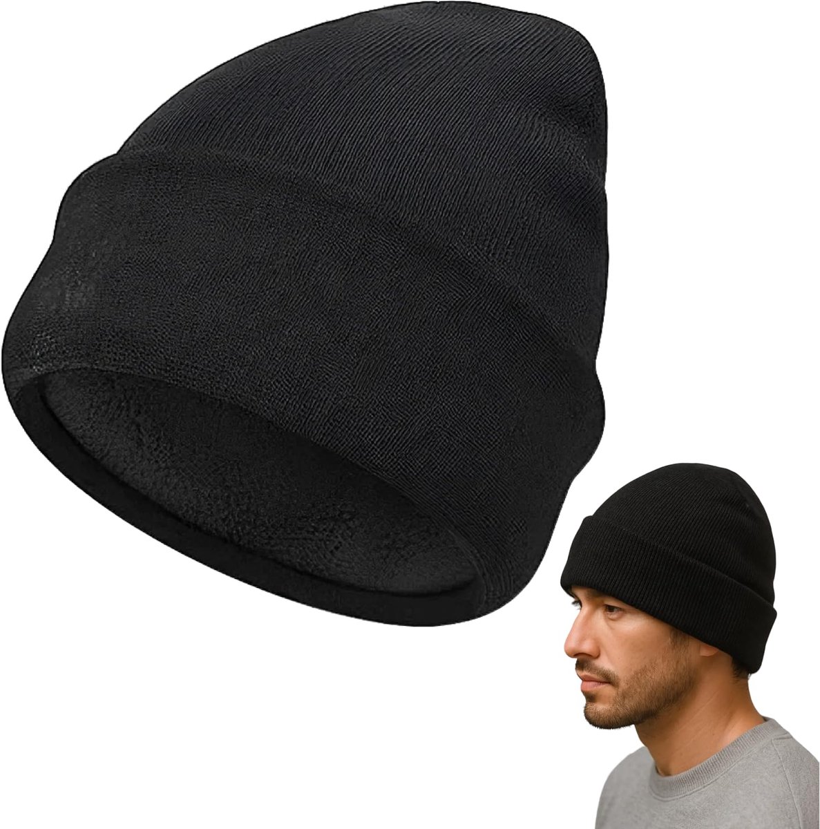 Wollen muts, uniseks, voor de winter, met fleece gevoerde warme muts voor mannen en vrouwen, geschikt voor sport en buitenactiviteiten, thermo-regulerend, winddicht en elastisch