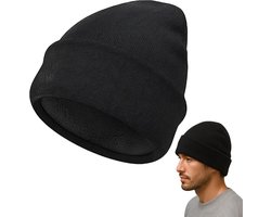 Wollen muts, uniseks, voor de winter, met fleece gevoerde warme muts voor mannen en vrouwen, geschikt voor sport en buitenactiviteiten, thermo-regulerend, winddicht en elastisch